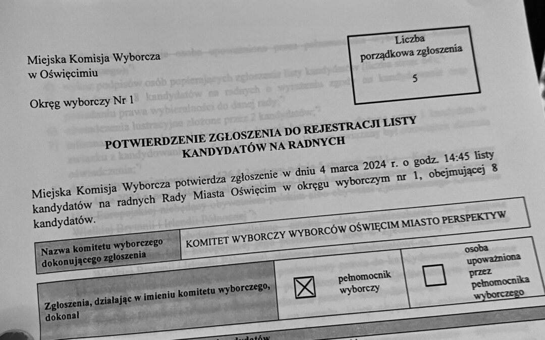 KWW Oświęcim Miasto Perspektyw Gotowe na Wybory – Zarejestrowane Listy Kandydatów